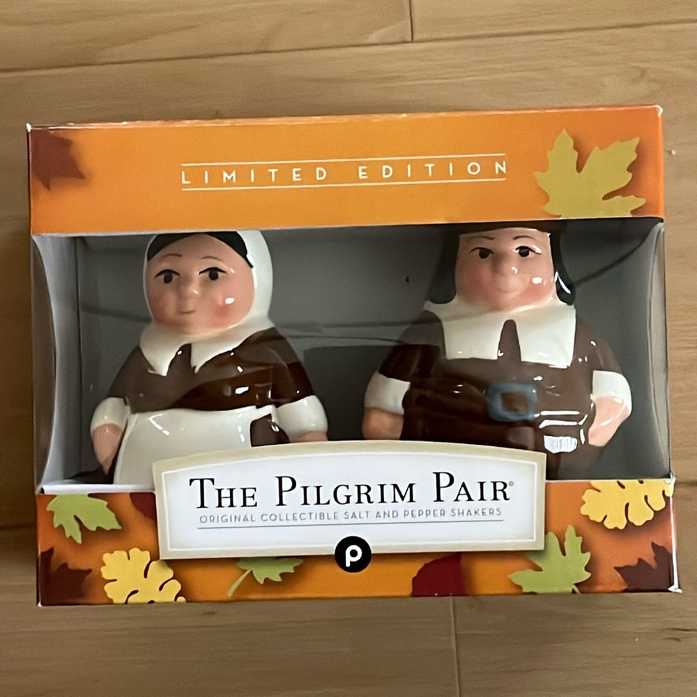COPY-PUBLIX PILGRIM PAIR ENCORE EDITION SALT & PEPPER SHAKER CERAMIC THANKSGIVIN